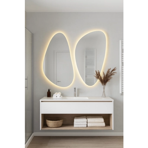 Lustra RIVER FLOW LED – zestaw 2 nieregularnych luster dekoracyjnych z podświetleniem LED bez ramy, idealnych do salonu, łazienki lub przedpokoju